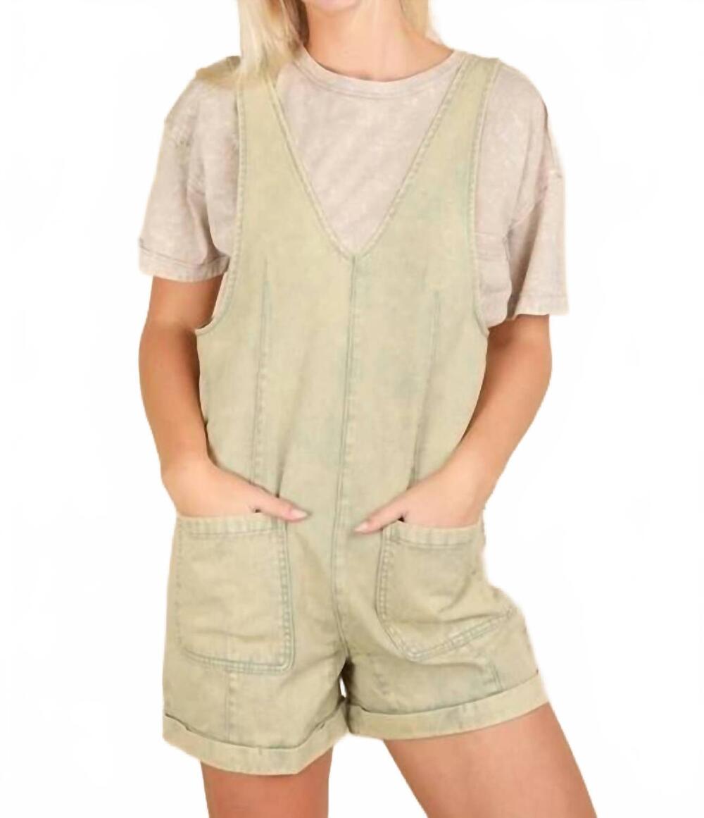 NEW VERY J washed denim casual romper in sage